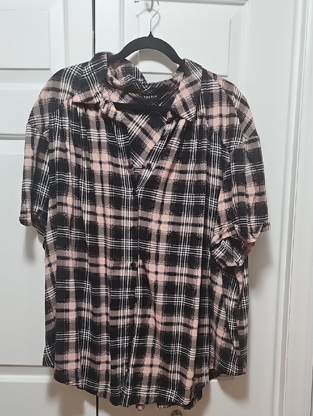 Torrid Pink and Black Plaid Blouse